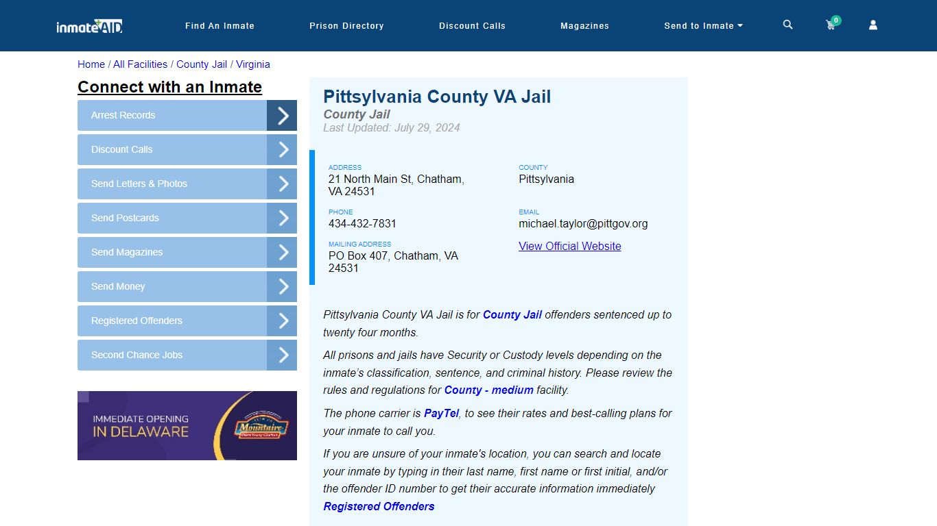 Pittsylvania County VA Jail - Inmate Locator